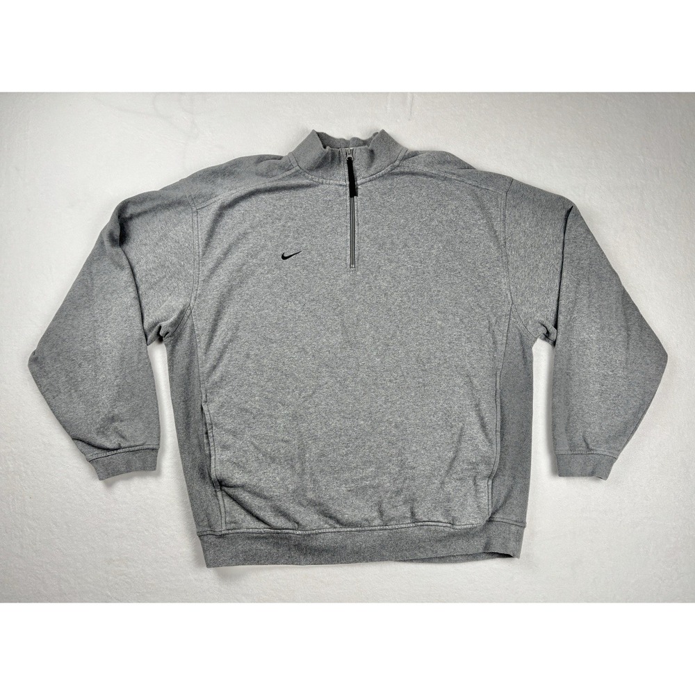 Nike Quarter Zip Pullover Sweatshirt Gray XL Fleece Lined Mini Swoosh
